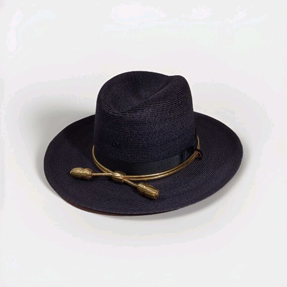 Vtg Stratton Hat Size 7 Deputy Uniform F42 Chicago USA Blue Gold Straw - Picture 1 of 16